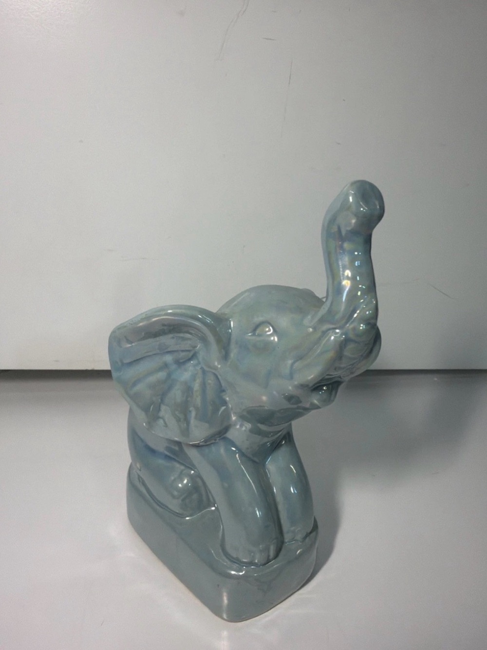 Glossy Light Blue Ceramic Elephant Sculpture for Home Decor